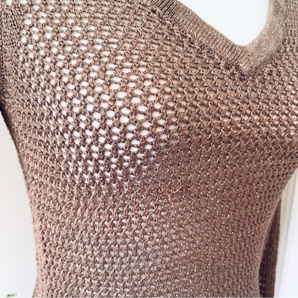 ✨ MANGO Cable‑Knit Sweater (Size S) Chic camel color with gold‑metallic mesh - Picture 5 of 11